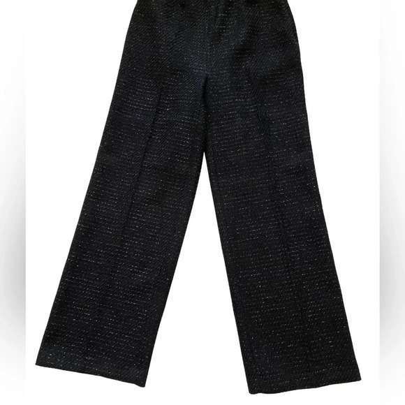 Jason Wu Black Shine Tweed Pleated Trouser straight wide Pants Dark Academia 6 S - Picture 7 of 11